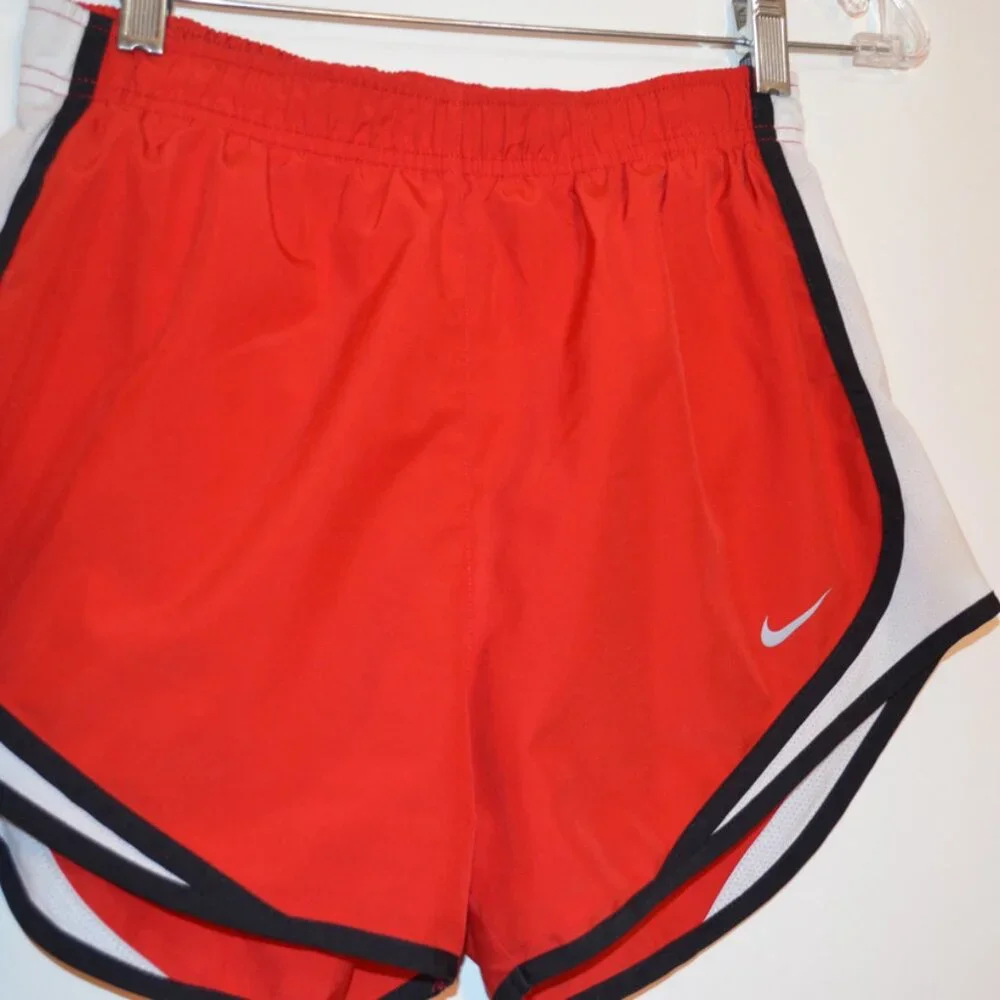 Nike Dri-Fit Activewear Sport Mini Shorts Red -White-Black Mesh Lining Ties S - Picture 2 of 9